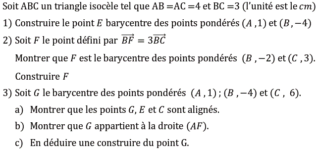 Barycentre: Exercice 87