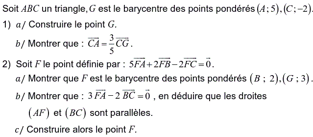 Barycentre: Exercice 108