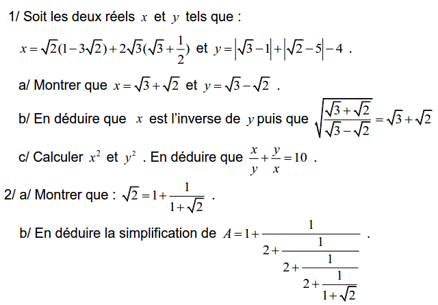Calcul dans IR: Exercice 72