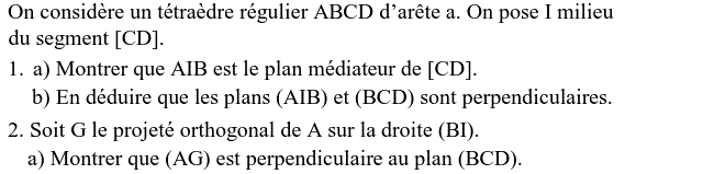 Géométrie dans l'espace: Exercice 16