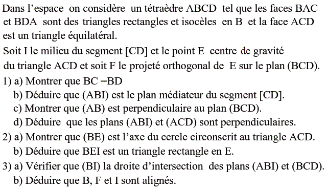 Géométrie dans l'espace: Exercice 18