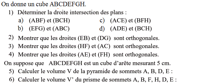 Géométrie dans l'espace: Exercice 9