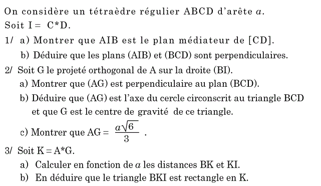 Géométrie dans l'espace: Exercice 9