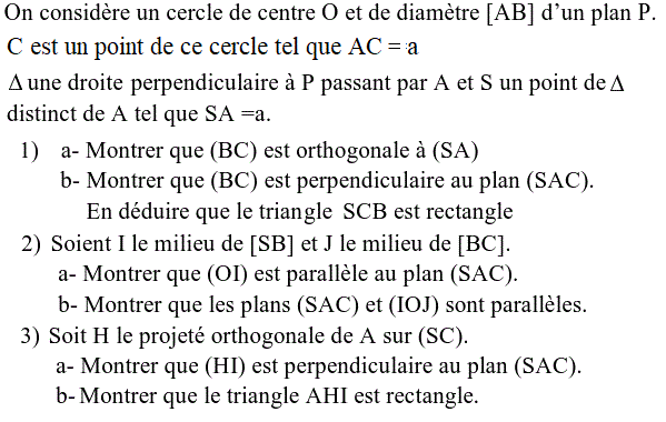 Géométrie dans l'espace: Exercice 7
