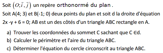 Géométrie analytique: Exercice 9