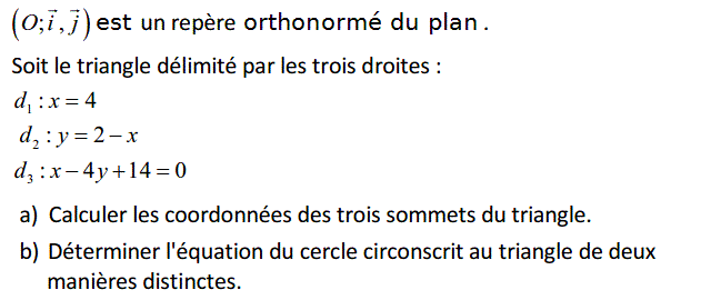 Géométrie analytique: Exercice 15