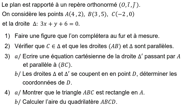Géométrie analytique: Exercice 71