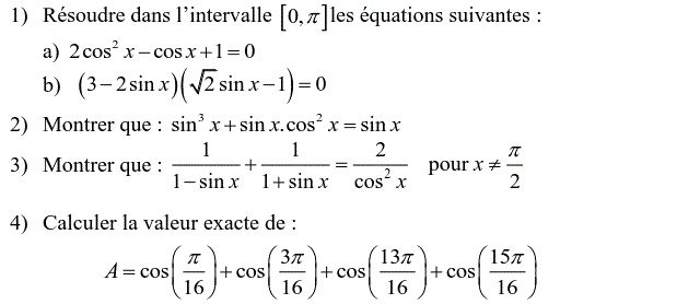 Trigonométrie: Exercice 10