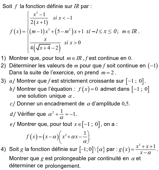 Limites et continuité: Exercice 75