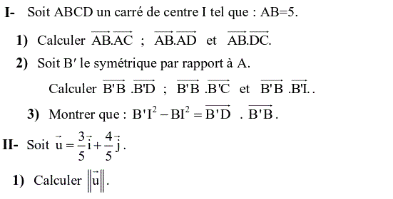 Produit scalaire dans le plan: Exercice 7