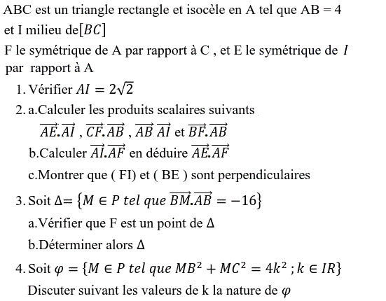 Produit scalaire dans le plan: Exercice 33