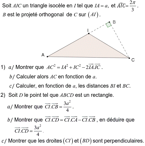 Produit scalaire dans le plan: Exercice 104