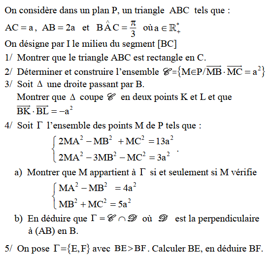Produit scalaire dans le plan: Exercice 98