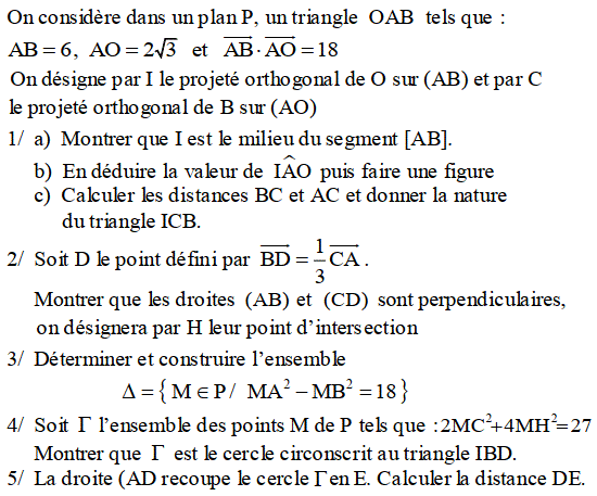 Produit scalaire dans le plan: Exercice 55