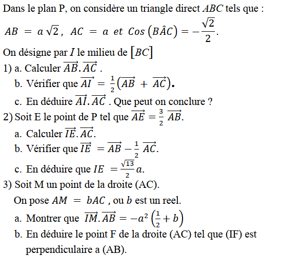 Produit scalaire dans le plan: Exercice 10