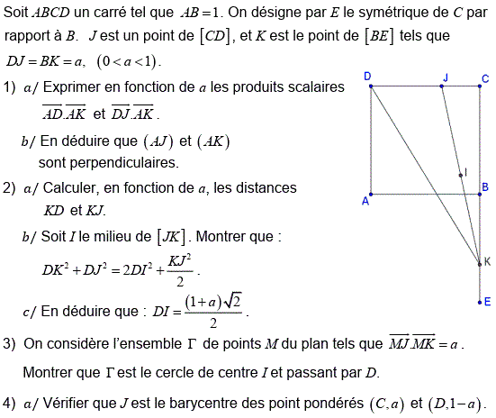 Produit scalaire dans le plan: Exercice 102