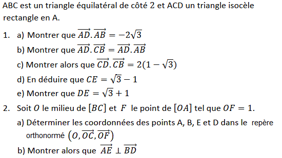Produit scalaire dans le plan: Exercice 72