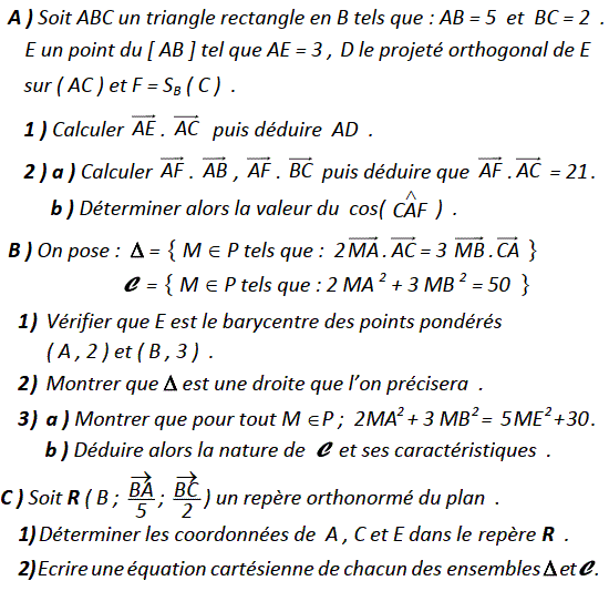 Produit scalaire dans le plan: Exercice 103