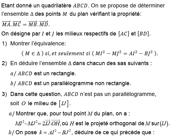 Produit scalaire dans le plan: Exercice 102