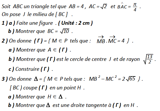 Produit scalaire dans le plan: Exercice 35
