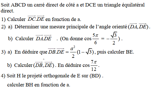 Produit scalaire dans le plan: Exercice 20