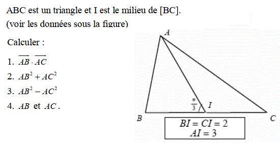 Produit scalaire dans le plan: Exercice 3