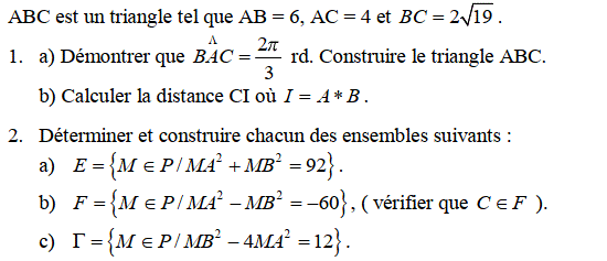 Produit scalaire dans le plan: Exercice 12