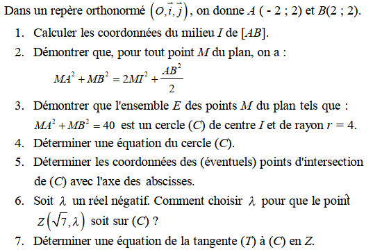 Produit scalaire dans le plan: Exercice 19