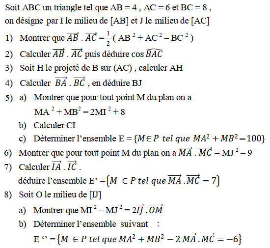 Produit scalaire dans le plan: Exercice 99
