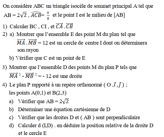 Produit scalaire dans le plan: Exercice 85