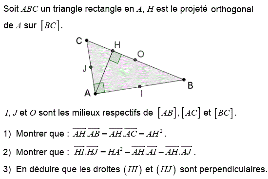 Produit scalaire dans le plan: Exercice 10