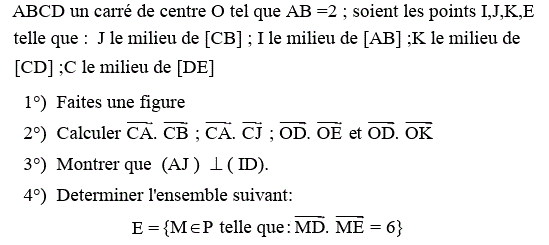 Produit scalaire dans le plan: Exercice 3