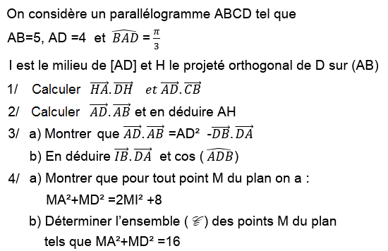 Produit scalaire dans le plan: Exercice 39