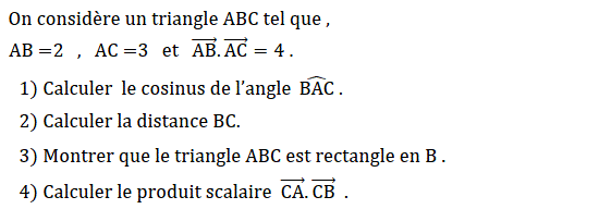 Produit scalaire dans le plan: Exercice 1