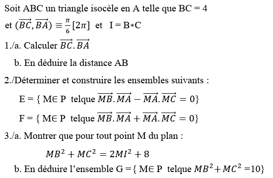 Produit scalaire dans le plan: Exercice 7