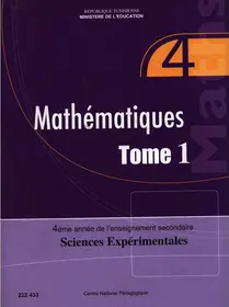 manuel de mathématiques 4ème sciences expérimentales Tome1 Tunisie