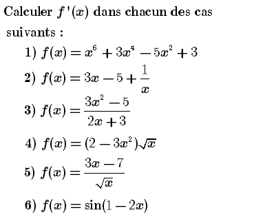 exercice Calculs de Dérivées (image1)