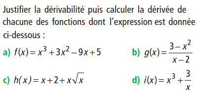 exercice Calculs de Dérivées (image1)