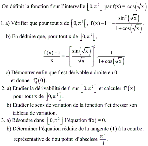 exercice Dérivabilité et Variations d'une fonction (image1)