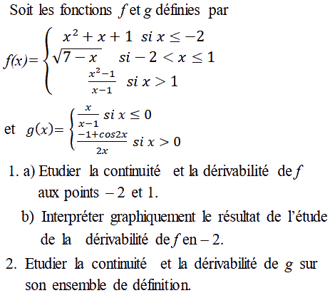 exercice Continuité et dérivabilité en un point (image1)