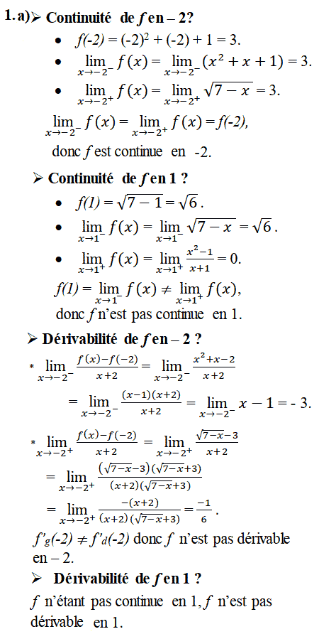 solution Continuité et dérivabilité en un point (image1)