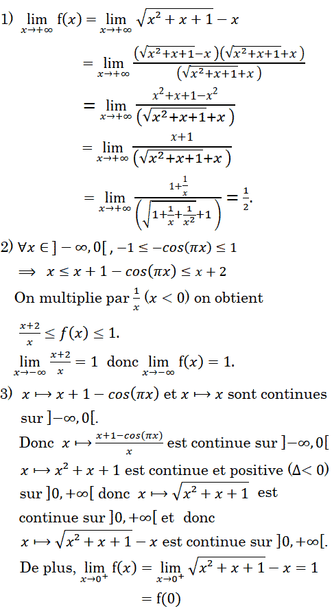 solution Th. des valeurs intermédiaires et limite et ordre (image1)