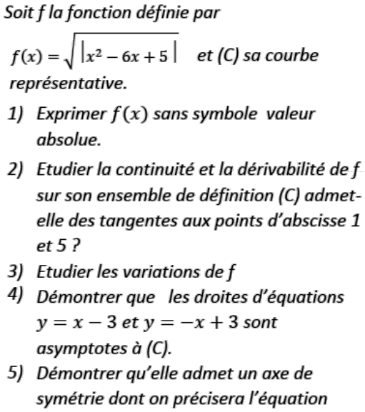 exercice Variations , asymptotes et axe de symétrie (image1)