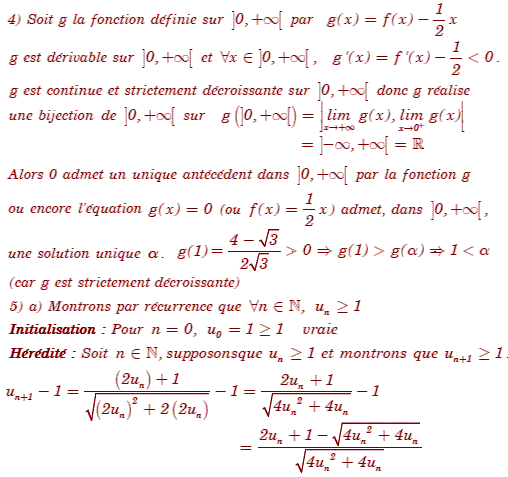 solution Etude d'une fonction, fonction réciproque et suite (image3)