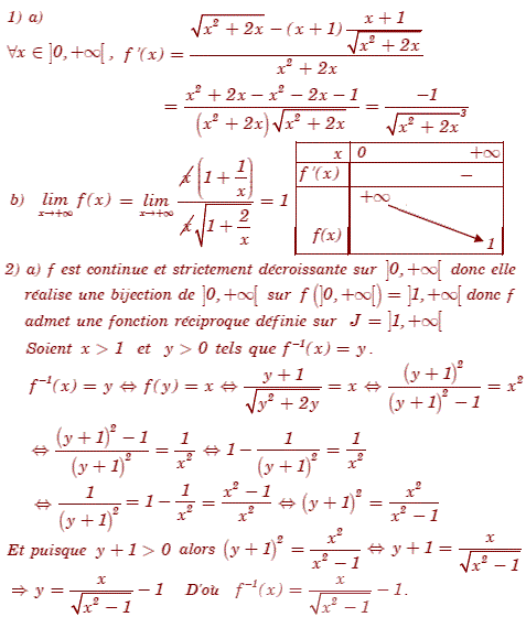 solution Etude d'une fonction, fonction réciproque et suite (image1)