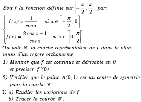 exercice Etude d'une fonction et fonction réciproque (image1)