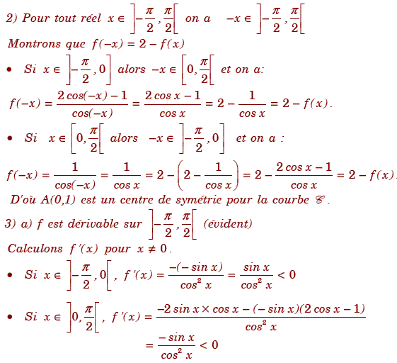 solution Etude d'une fonction et fonction réciproque (image2)