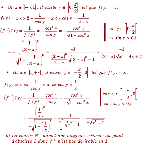 solution Etude d'une fonction et fonction réciproque (image4)