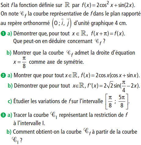 exercice Etude de fonctions trigonométriques (image1)