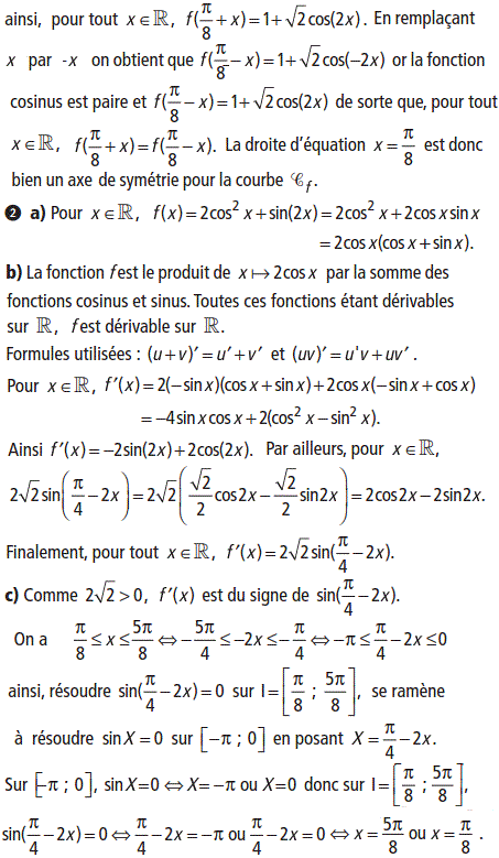solution Etude de fonctions trigonométriques (image2)